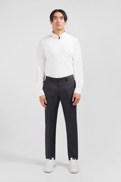 Pantalon slim gris en laine à plis cassés - Image 1