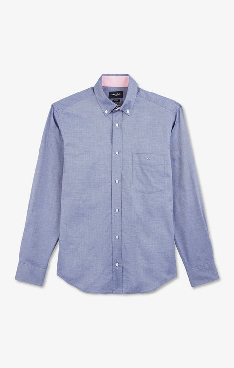 Chemise bleu marine unie en coton - Image 2