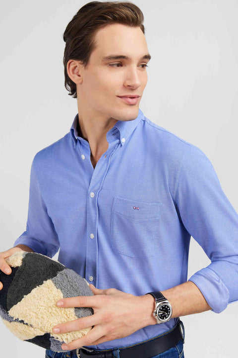 Chemise slim en coton pinpoint bleu - Image 3