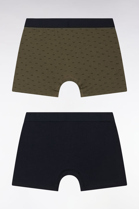 Lot de deux boxers unis et imprimés en jersey de coton stretch marine et kaki - Image 2