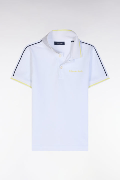 Polo à manches courtes en coton blanc logo jaune coupe droite - Image 1