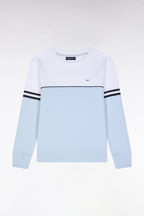 Sweatshirt bicolore en coton ciel et blanc coupe droite - Image 1