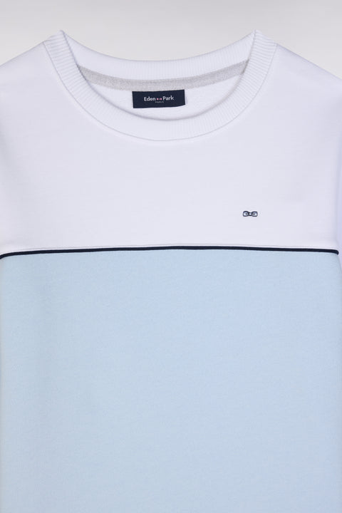 Sweatshirt bicolore en coton ciel et blanc coupe droite - Image 2