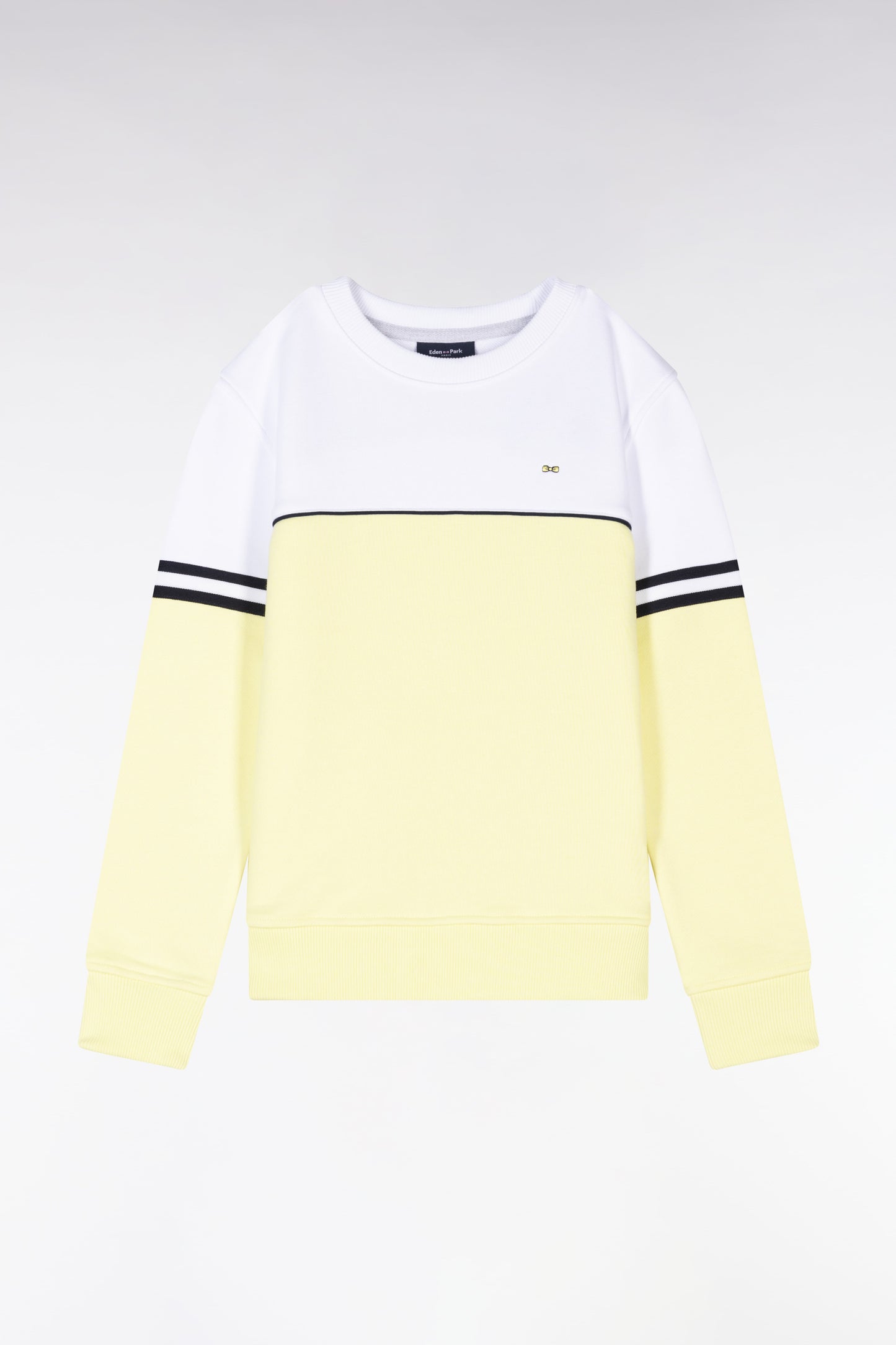 Sweatshirt bicolore en coton jaune et blanc coupe droite