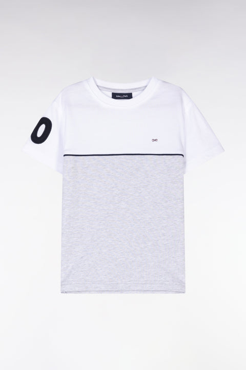 T-shirt bicolore en coton gris coupe droite - Image 1