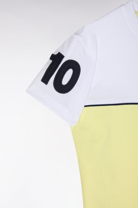 T-shirt bicolore en coton jaune coupe droite - Image 2