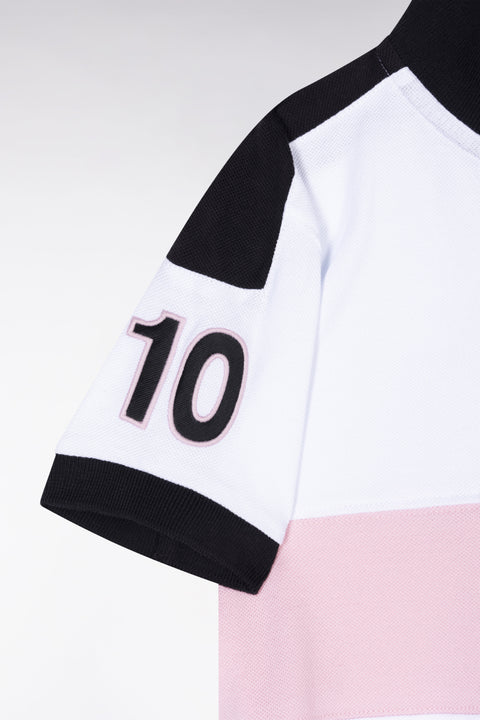 Polo New Zealand en piqué de coton blanc et rose coupe droite - Image 2
