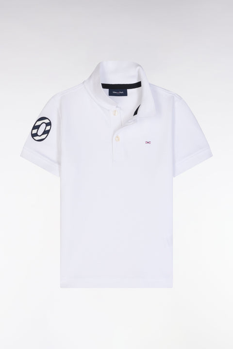 Polo à manches courtes en piqué coton blanc broderie 10 coupe droite - Image 1