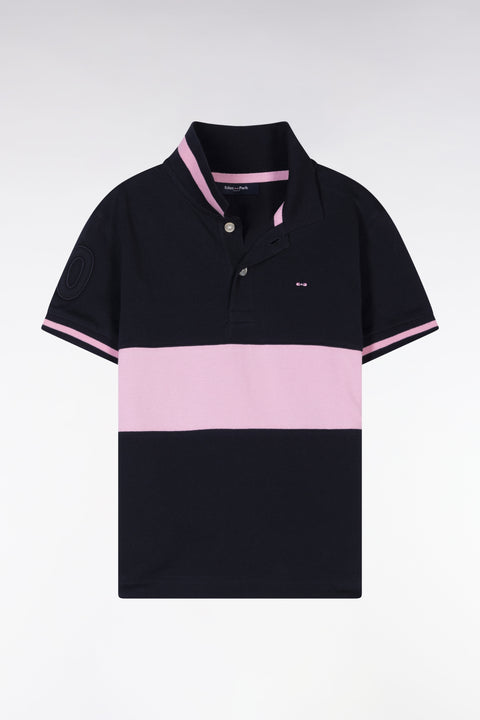 Polo à manches courtes en piqué coton marine et rose coupe droite - Image 1