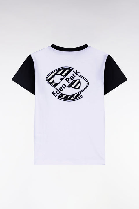 T-shirt en coton marine et blanc à broderie dos cerclée coupe droite - Image 2