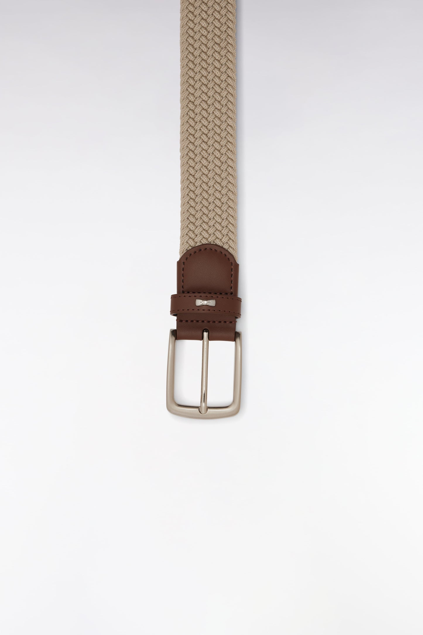 Ceinture en cuir lisse beige surpiqûres blanches