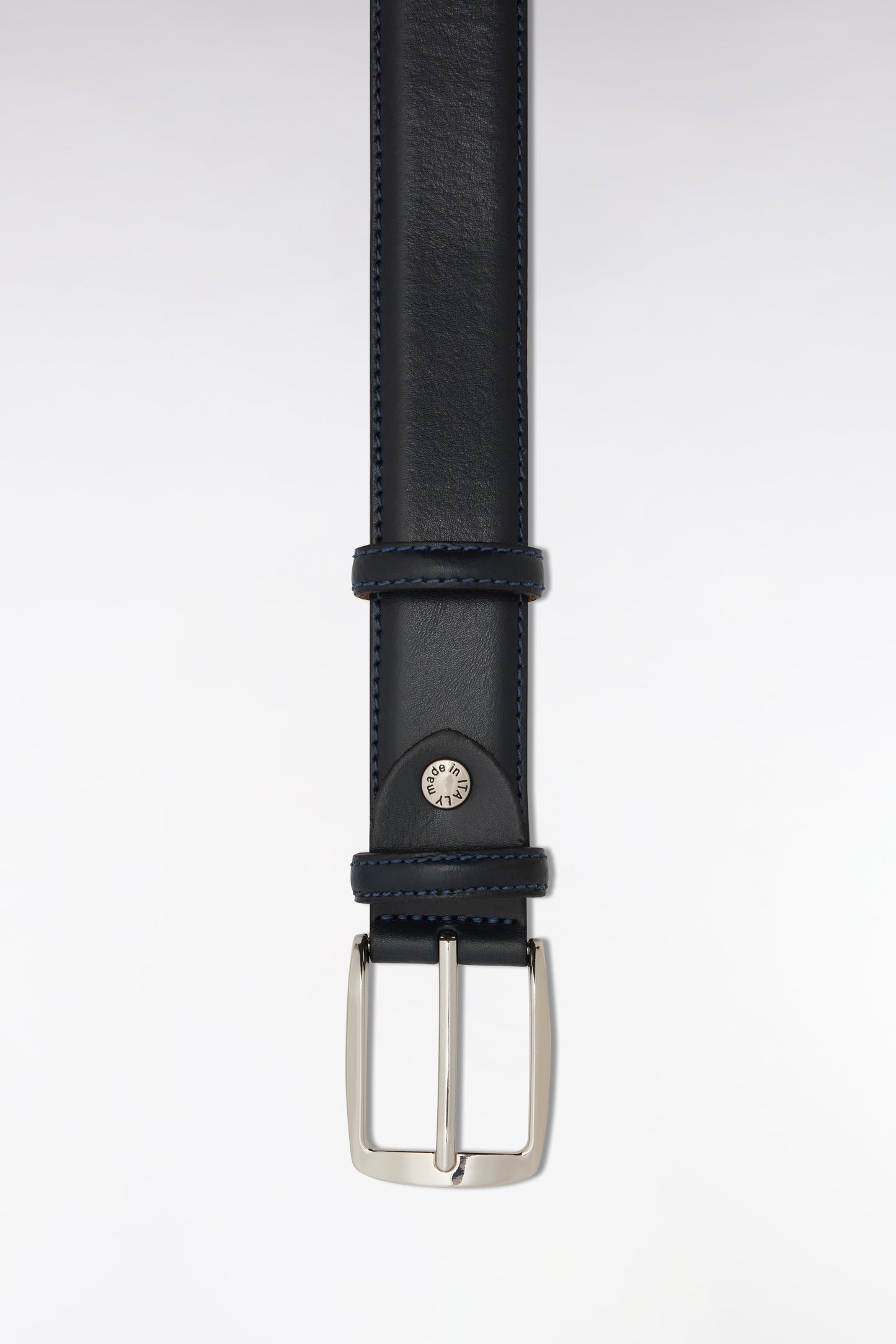 Ceinture en cuir lisse marine à double passants