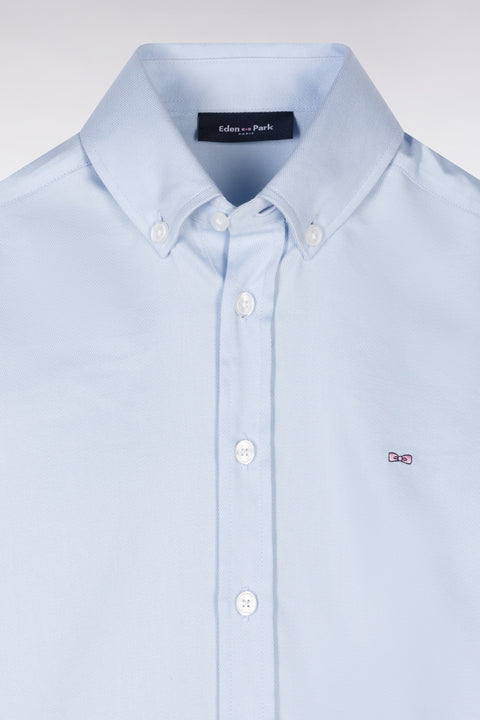 Chemise à manches courtes en coton bleu ciel coupe droite - Image 2