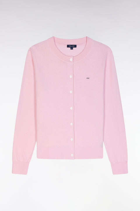 Cardigan en coton et soie mélangés rose coupe décontractée - Image 2