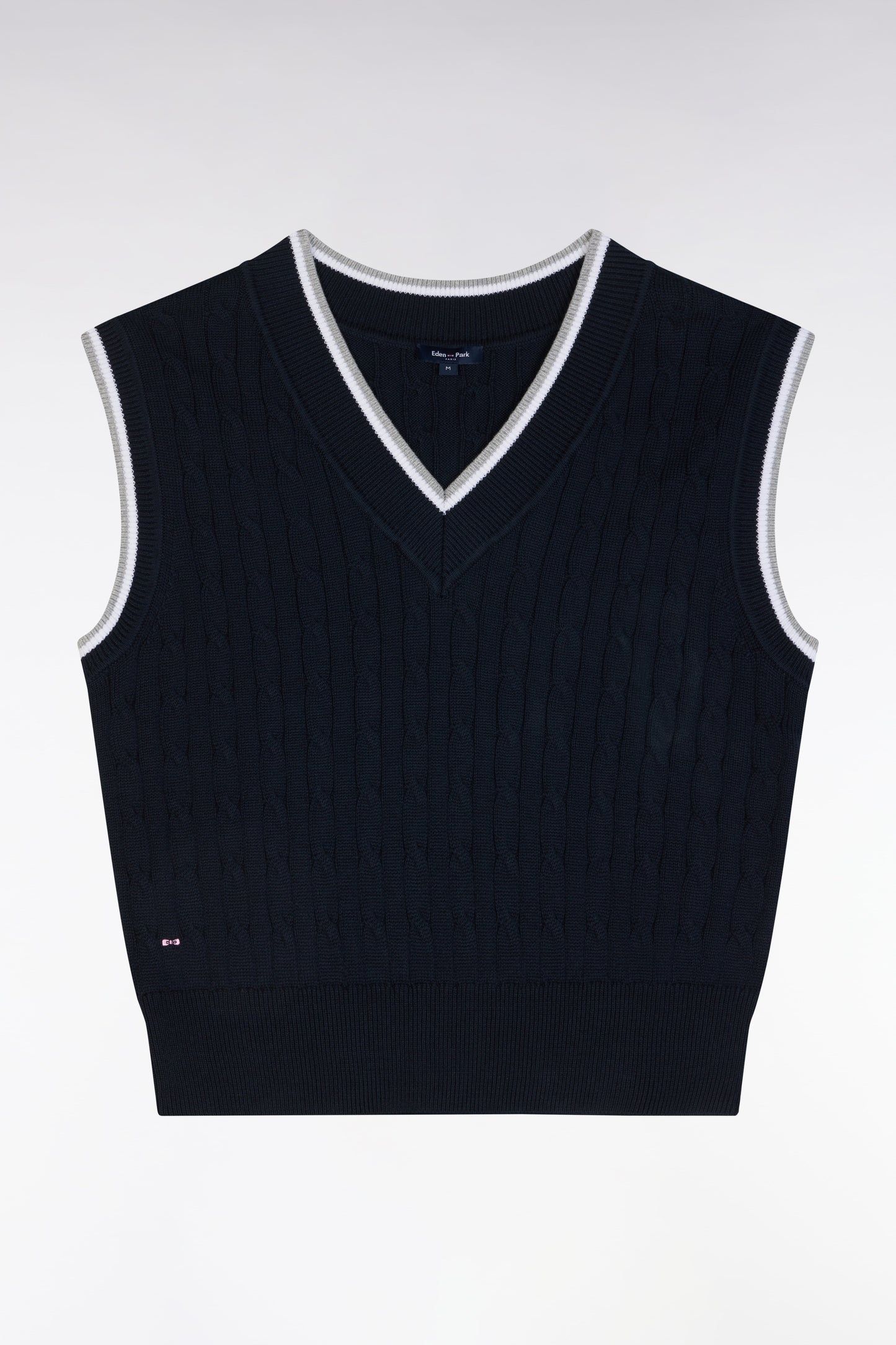 Pull sans manches en coton torsadé bleu marine coupe décontractée