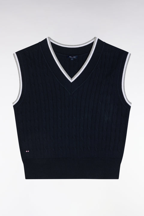 Pull sans manches en coton torsadé bleu marine coupe décontractée - Image 2