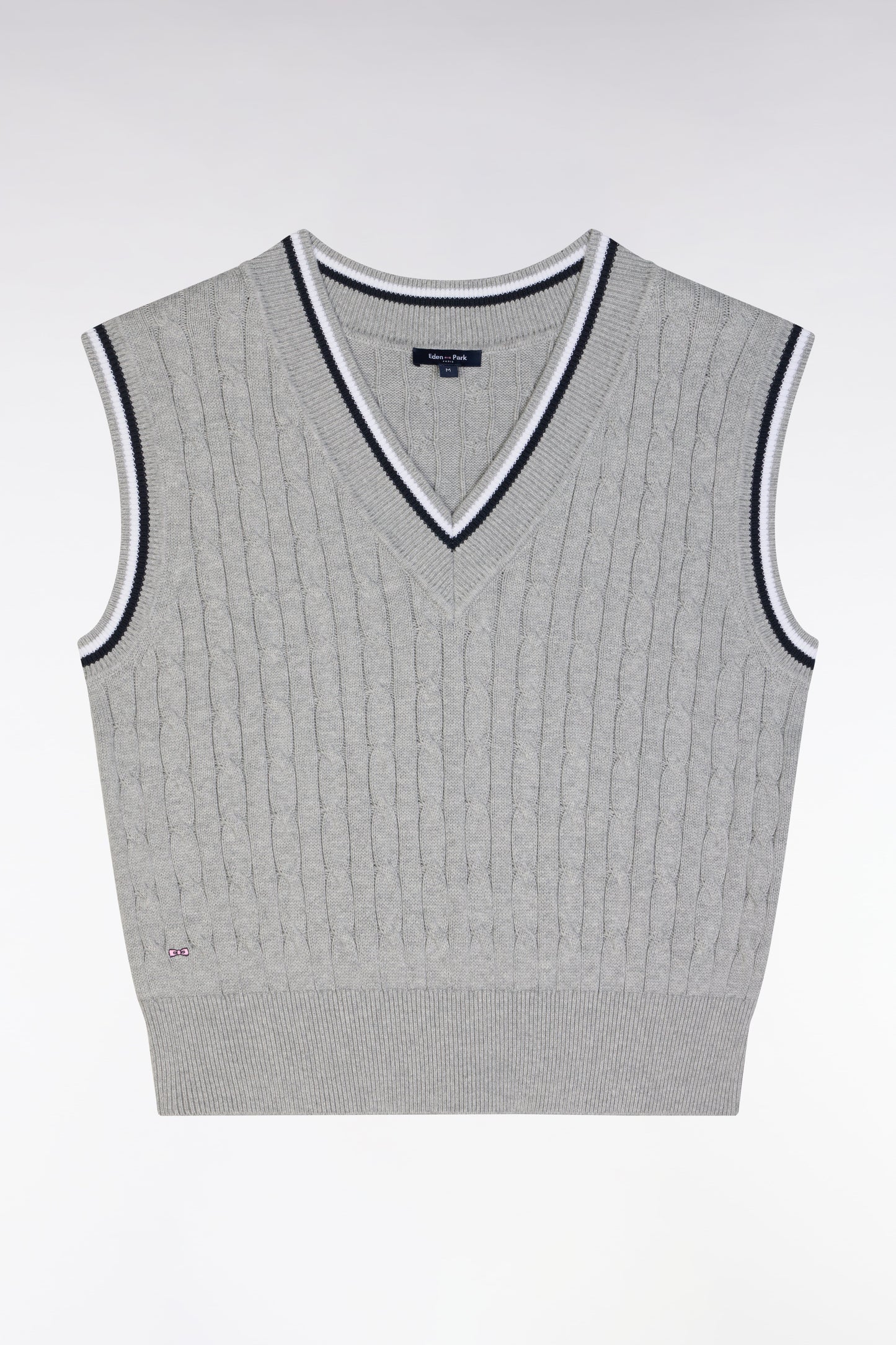 Pull sans manches en coton torsadé gris coupe décontractée