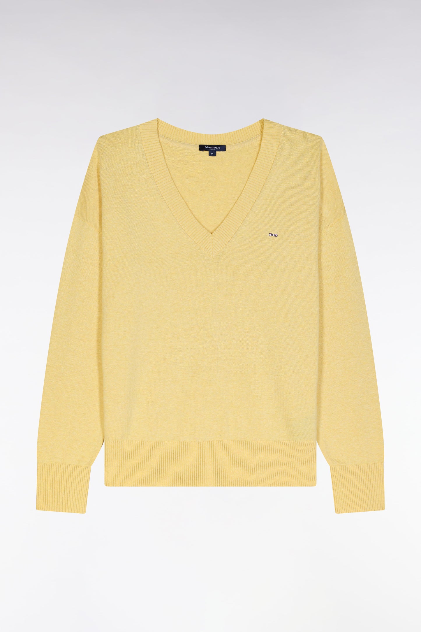 Pull col V en coton jaune coupe décontractée