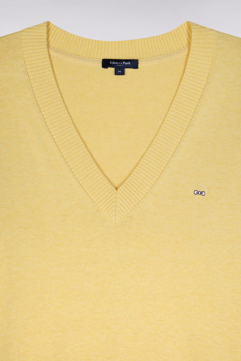 Pull col V en coton jaune coupe décontractée - Image 2
