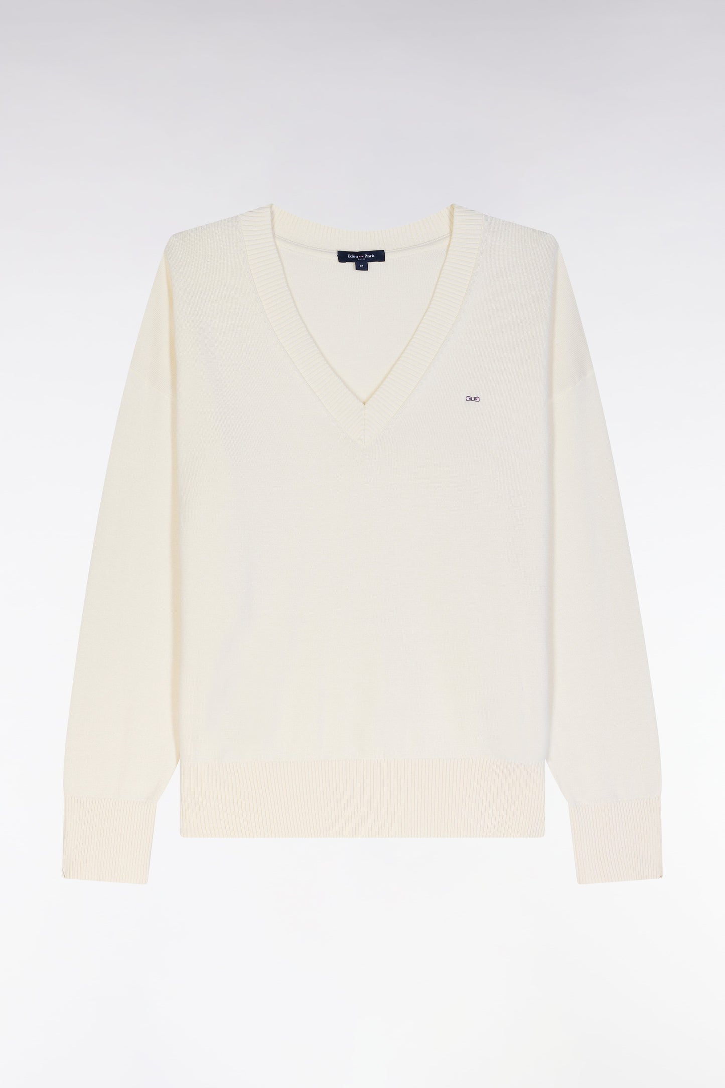 Pull col V en coton beige coupe décontractée