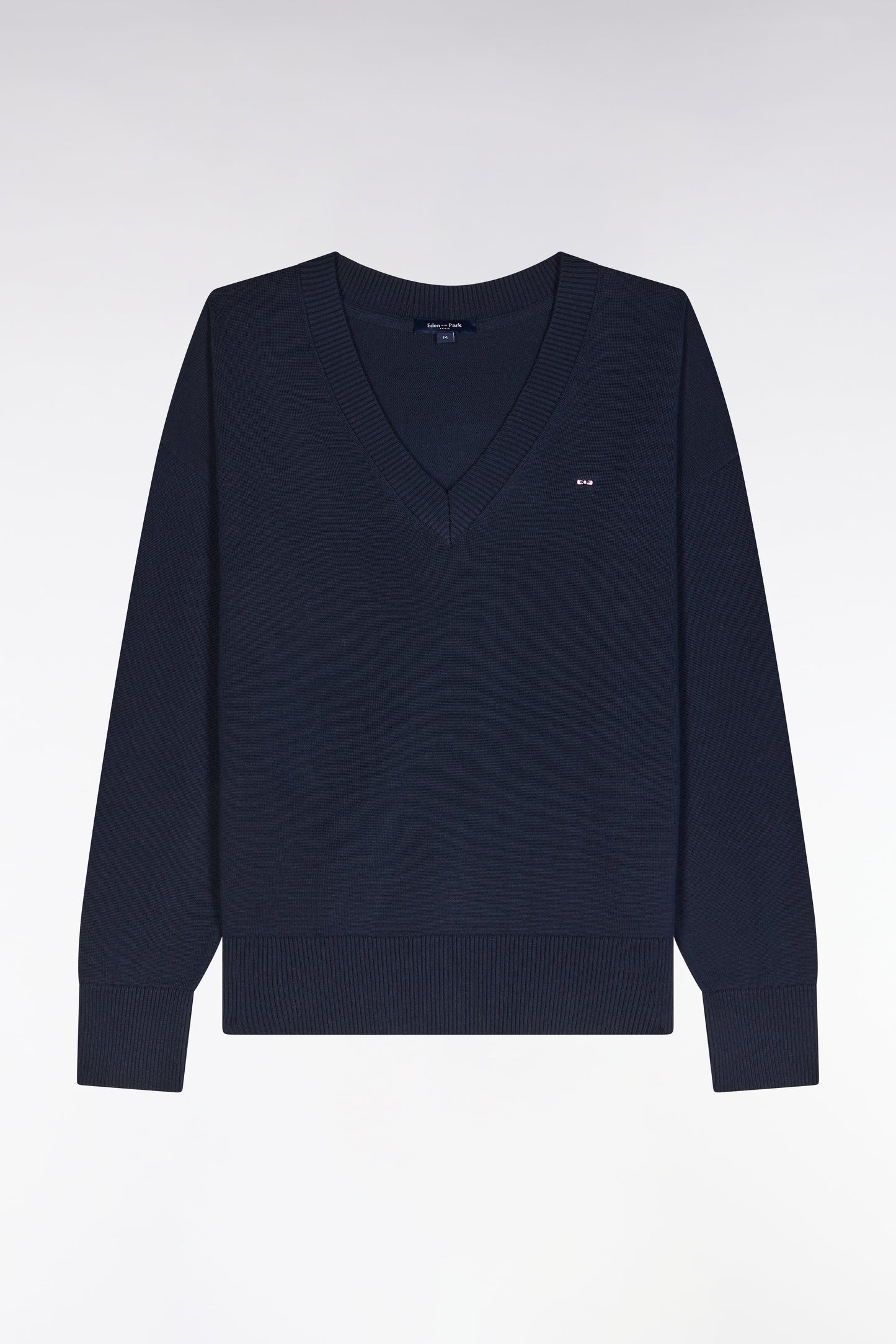 Pull col V en coton marine coupe décontractée