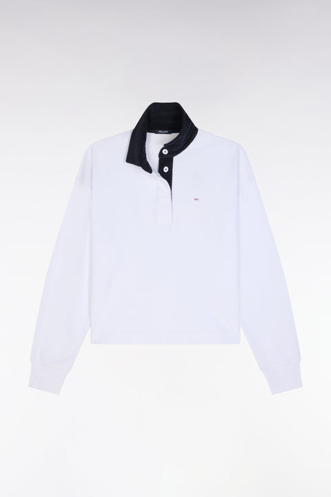 Sweatshirt à col maillot marine en coton blanc - Image 2