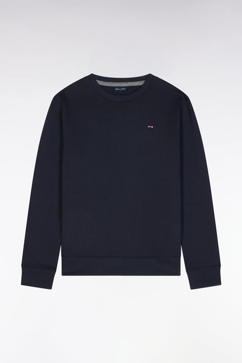 Sweatshirt à col rond en molleton coton marine coupe droite - Image 1