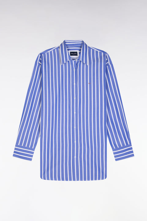 Chemise en coton bleue à rayures blanches coupe Oversized - Image 2