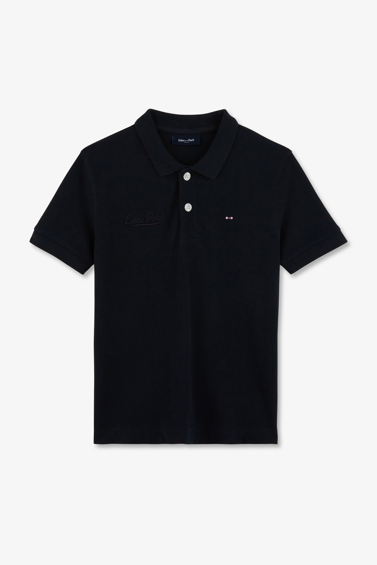 Polo manches courtes en coton marine broderie nœud papillon coupe droite