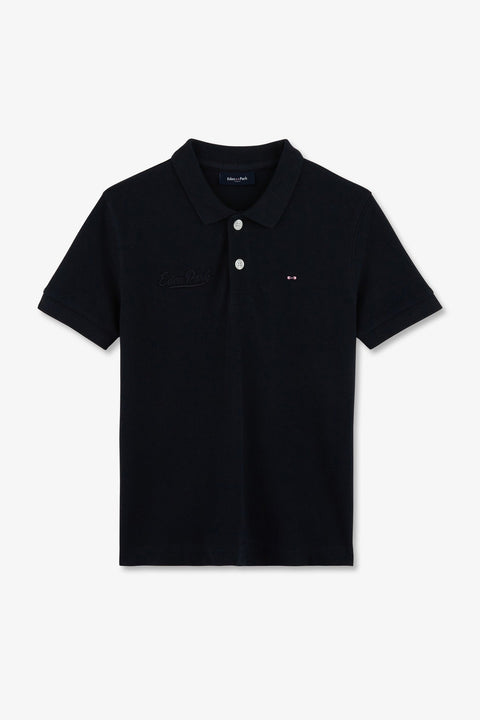 Polo manches courtes en coton marine broderie nœud papillon coupe droite - Image 2