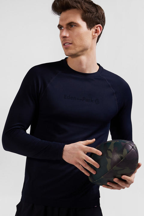 T-shirt de sport manches longues à détails cerclés bleu marine - Image 1