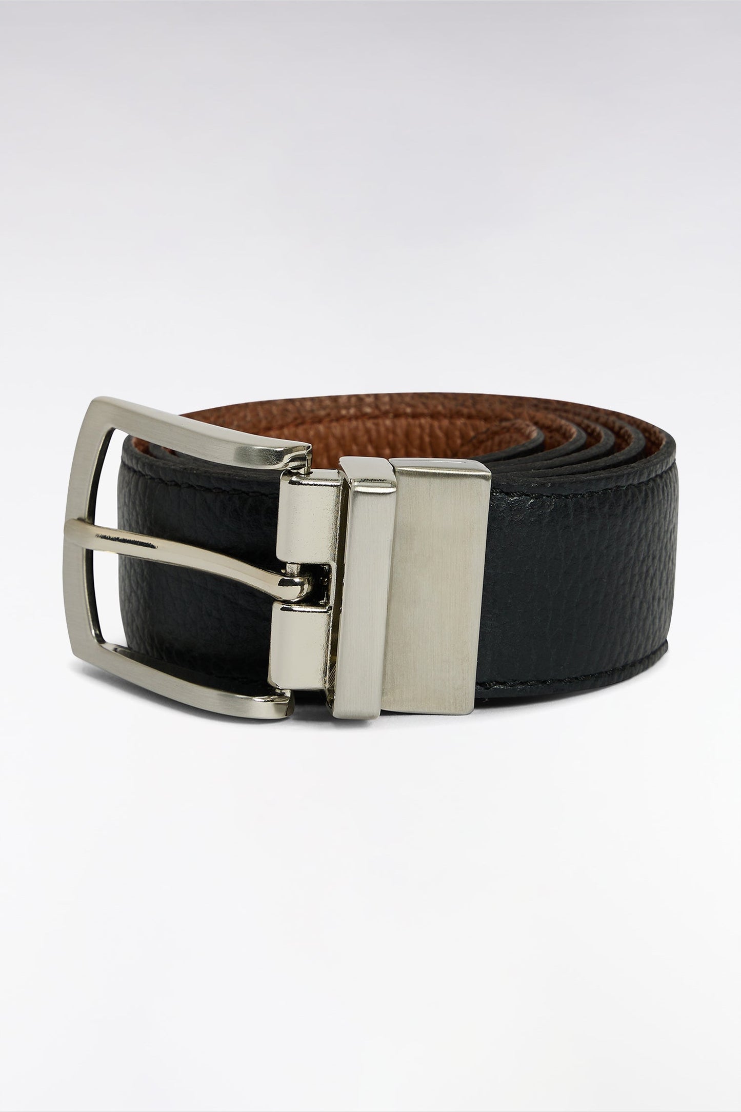 Ceinture en cuir lisse réversible noir et marron