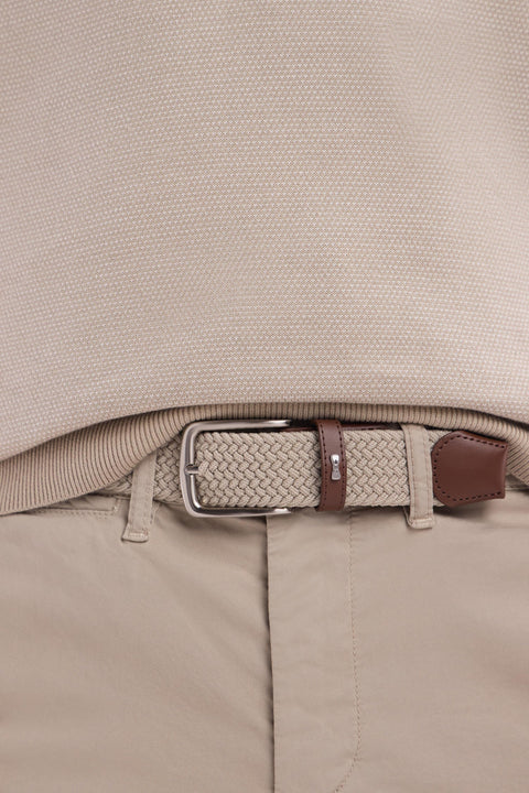 Ceinture en cuir lisse beige surpiqûres blanches - Image 2
