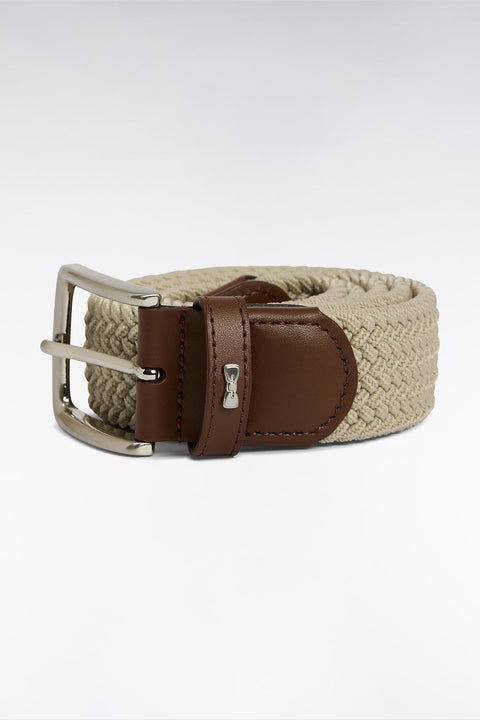 Ceinture en cuir lisse beige surpiqûres blanches - Image 1