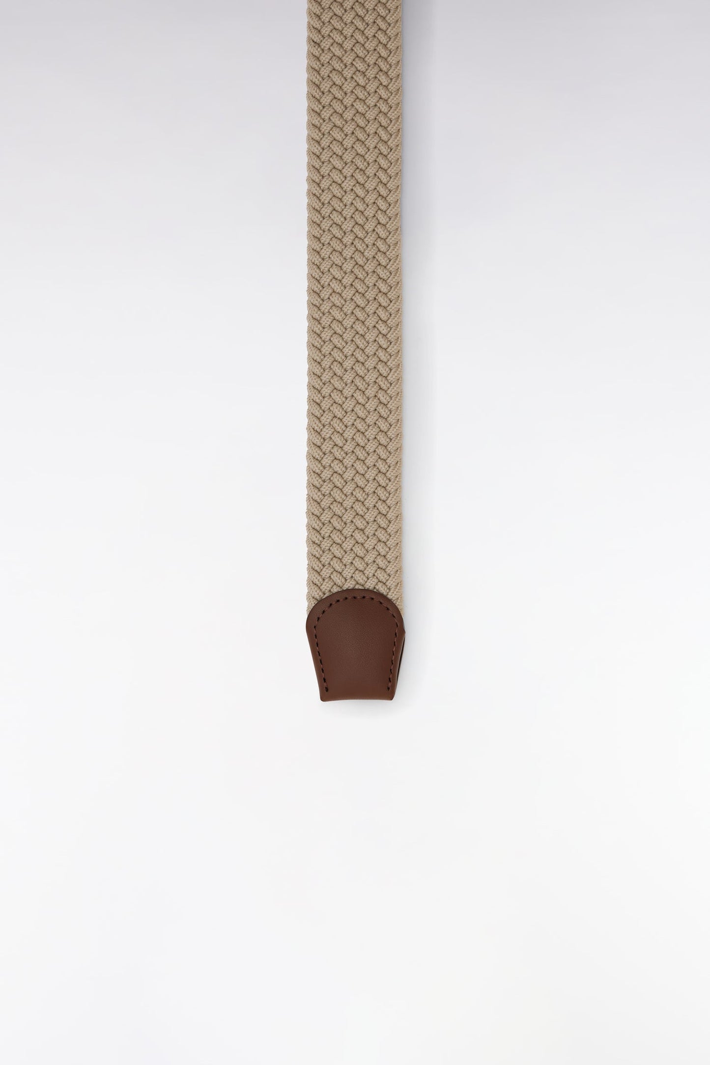 Ceinture en cuir lisse beige surpiqûres blanches