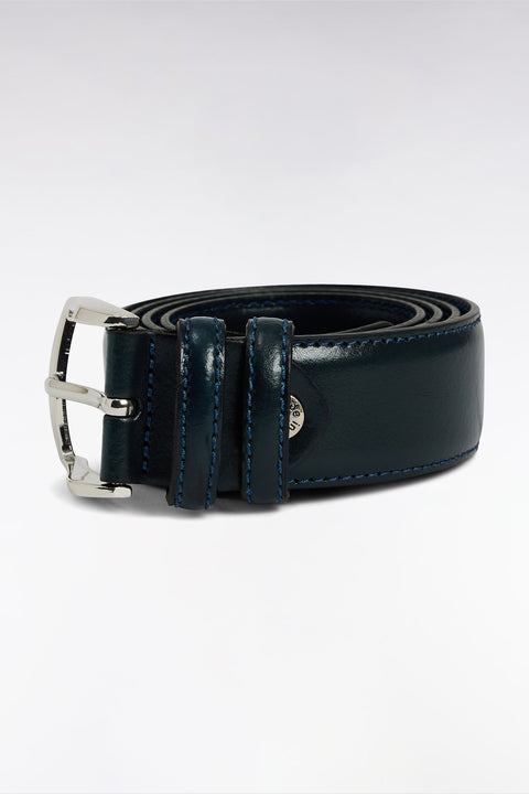 Ceinture en cuir lisse marine à double passants - Image 1