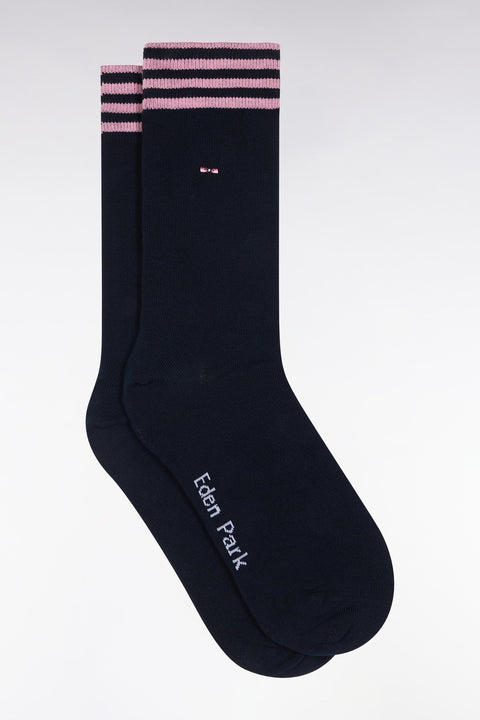 Chaussettes en coton stretch mélangé marine à bordures cerclées - Image 1
