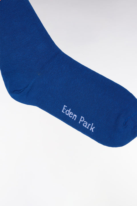 Chaussettes en coton stretch mélangé bleu à bordures cerclées - Image 2