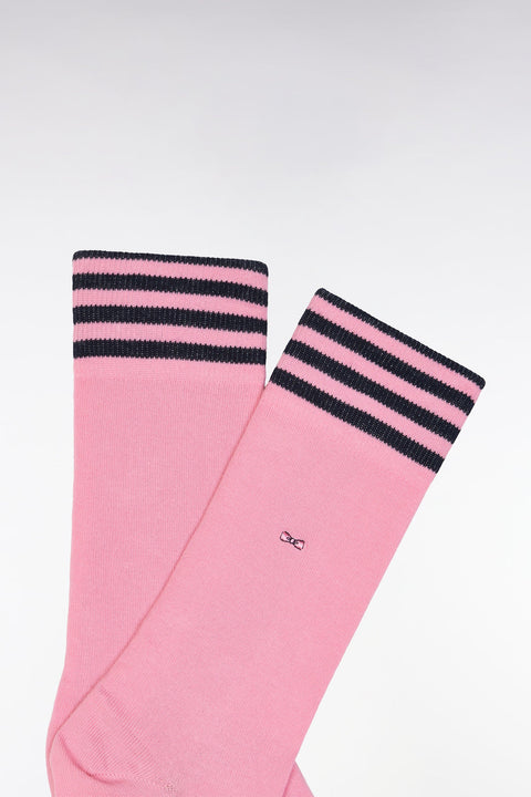 Chaussettes en coton stretch mélangé rose à bordures cerclées - Image 1