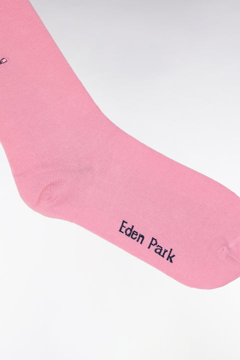 Chaussettes en coton stretch mélangé rose à bordures cerclées - Image 2