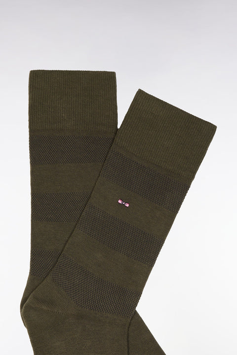 Chaussettes cerclées en coton stretch mélangé kaki - Image 1