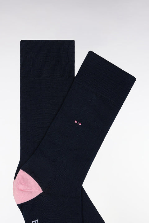 Chaussettes en coton mélangé marine renforts roses - Image 1