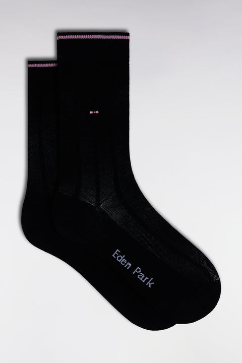 Chaussettes en coton stretch mélangé rayures verticales noires - Image 1
