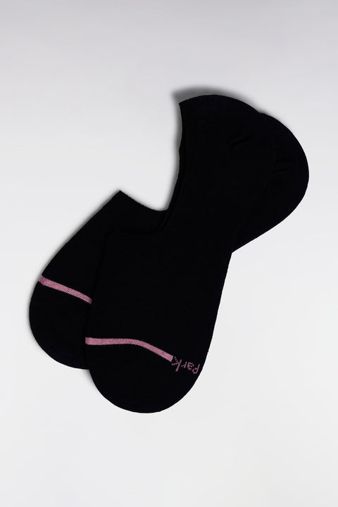 Chaussettes basses en coton stretch mélangé marine liseré rose - Image 2