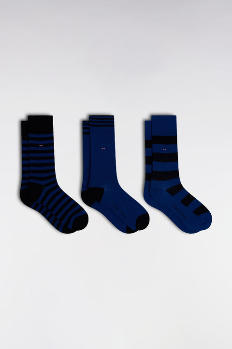 Lot de 3 paires de chaussettes cerclées marine et bleues en coton stretch mélangé - Image 1