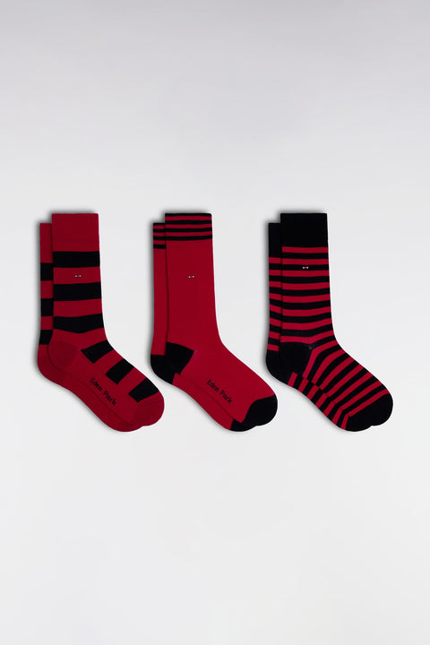 Lot de 3 paires de chaussettes cerclées marine et fuchsia en coton stretch mélangé - Image 1