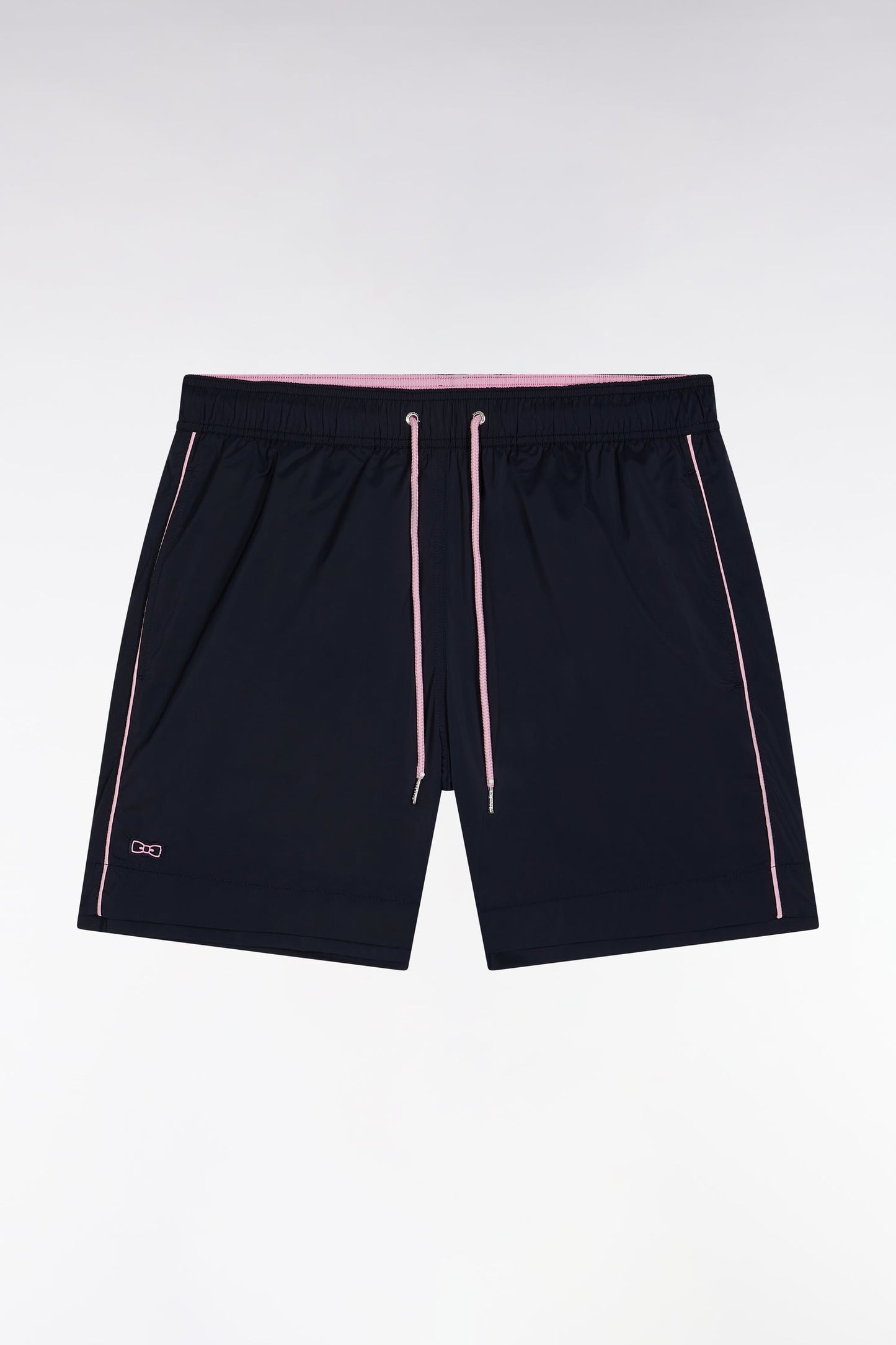 Maillot de bain marine à passepoil rose