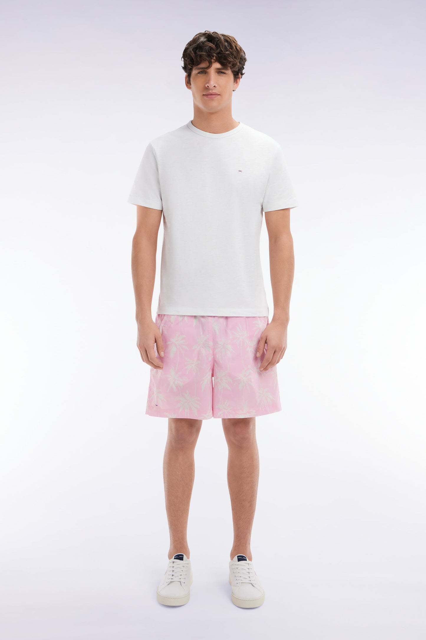Maillot de bain rose imprimé palmiers