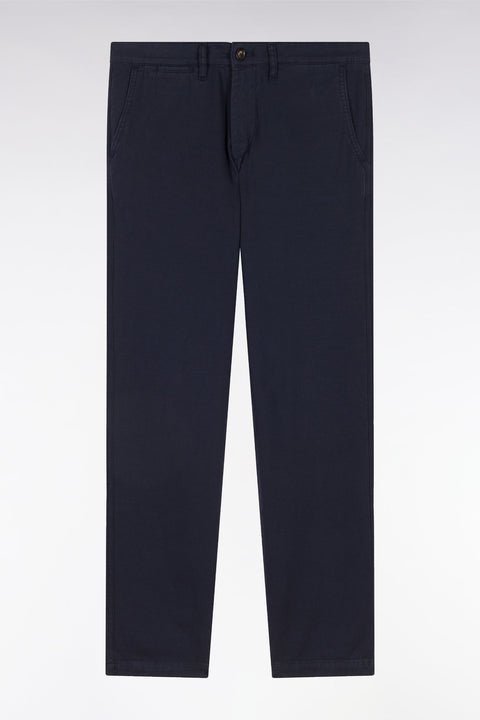 Pantalon chino sans pli en coton et lin stretch marine coupe droite - Image 2