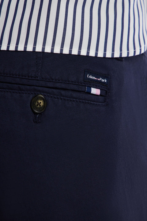 Pantalon chino sans pli en coton et lin stretch marine coupe droite - Image 3